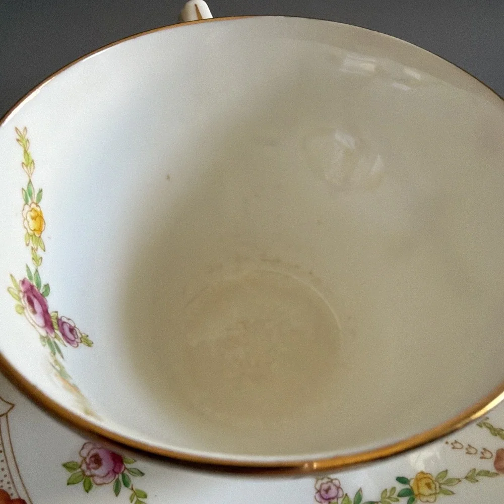 Vintage Victoria C&E English Bone China Teacup & Saucer Floral Hand Painted Gold